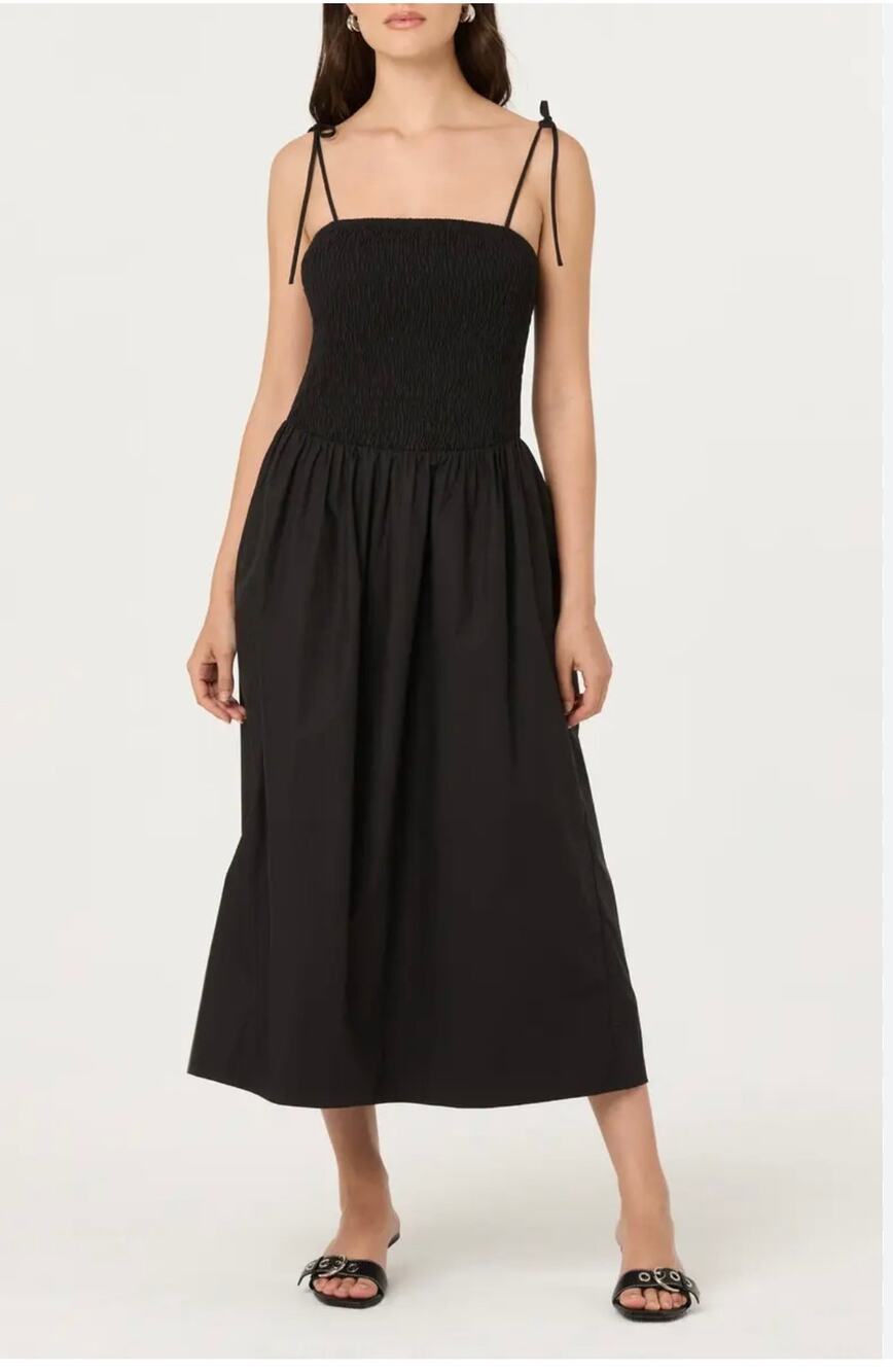 ASTR The Label Black Midi Sundress - Smocked Drop Waist, Size M (New)